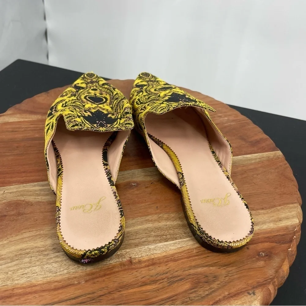 J Crew marina slides, brocade marigold yellow black Women‎ 7.5 K0037